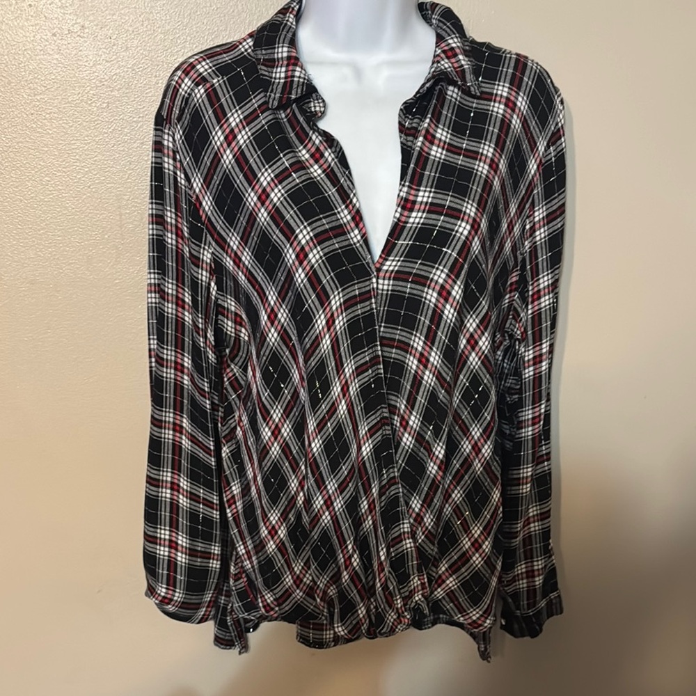 Womens Rock & Republic black and Red Plaid Button-Up Shirt sizw XL